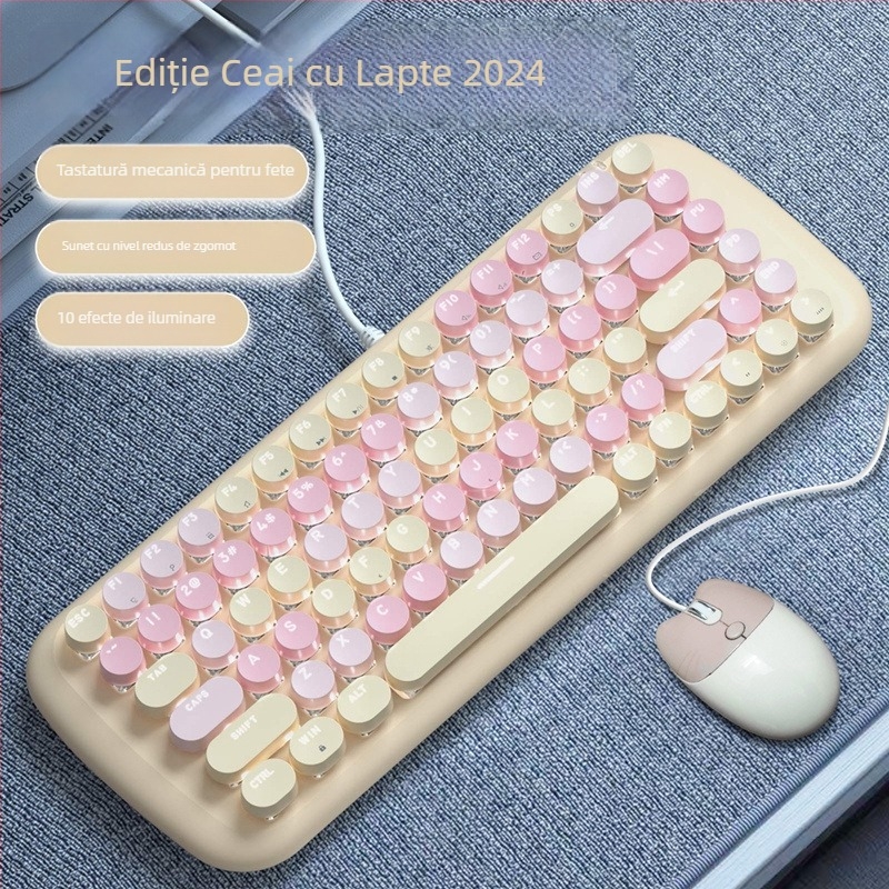 Set tastatură și mouse cu fir, mecanic, iluminare mixtă, ABS plastic, conexiune USB, fără suport pentru încheieturi