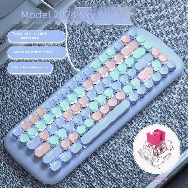 Set tastatură și mouse cu fir, mecanic, iluminare mixtă, ABS plastic, conexiune USB, fără suport pentru încheieturi
