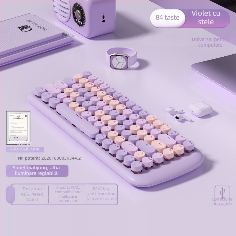 Set tastatură și mouse cu fir, mecanic, iluminare mixtă, ABS plastic, conexiune USB, fără suport pentru încheieturi