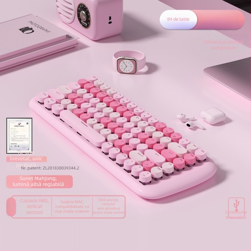 Set tastatură și mouse cu fir, mecanic, iluminare mixtă, ABS plastic, conexiune USB, fără suport pentru încheieturi