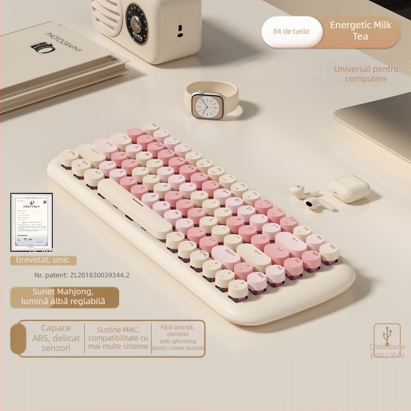 Set tastatură și mouse cu fir, mecanic, iluminare mixtă, ABS plastic, conexiune USB, fără suport pentru încheieturi