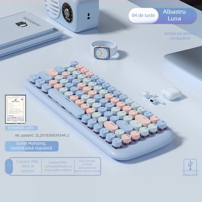 Set tastatură și mouse cu fir, mecanic, iluminare mixtă, ABS plastic, conexiune USB, fără suport pentru încheieturi