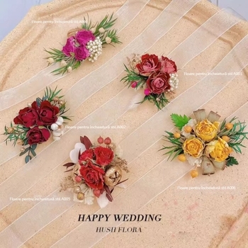 Corsage de mireasă cu flori uscate și veșnic înflorite – variante Roză, Starry Sky, accesorii pentru încheietura mâinii