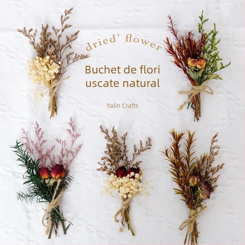 Buchet mic din flori uscate pentru decor de nuntă, accesorii handmade, varietăți Roz și Starry Sky