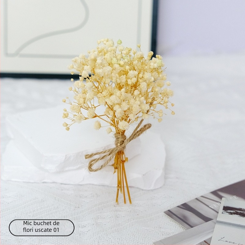Buchet mic din flori uscate pentru decor de nuntă, accesorii handmade, varietăți Roz și Starry Sky