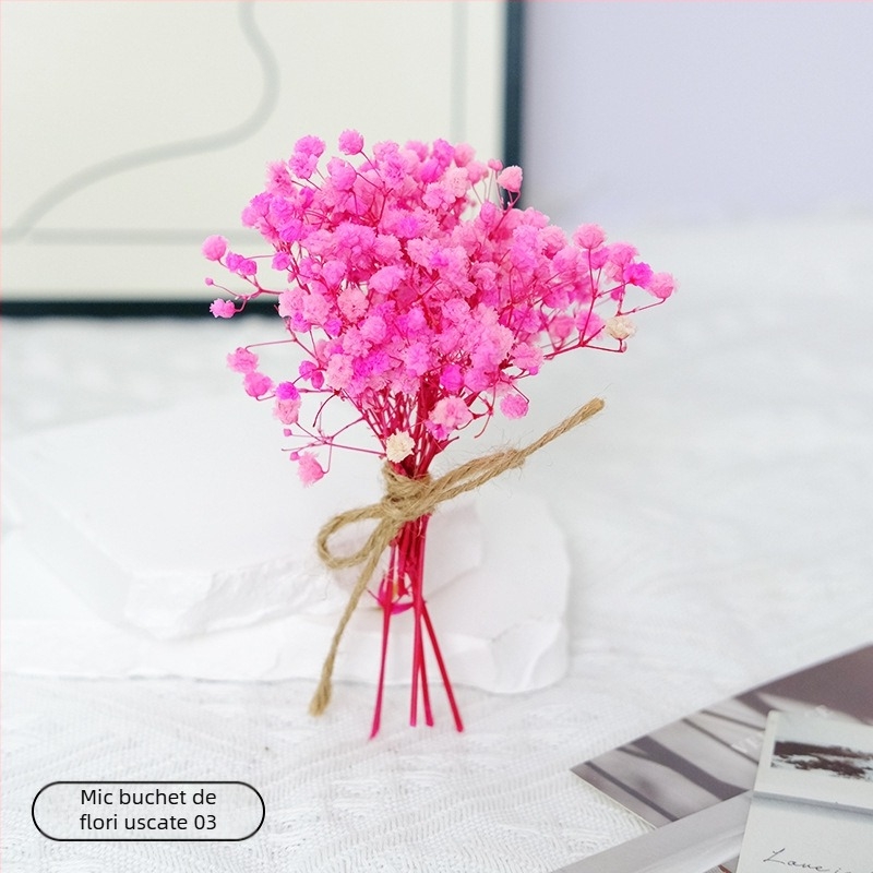 Buchet mic din flori uscate pentru decor de nuntă, accesorii handmade, varietăți Roz și Starry Sky