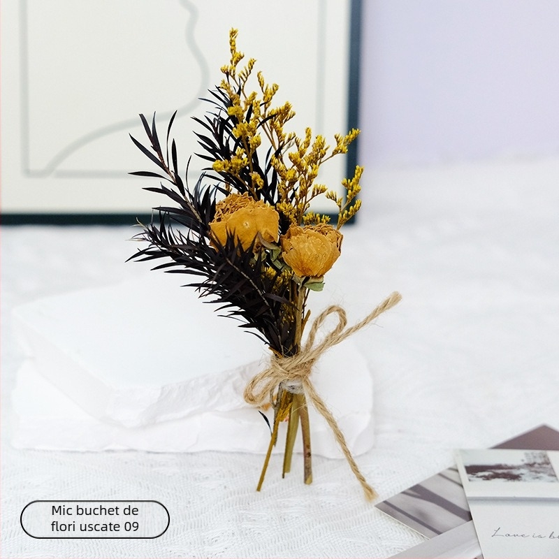 Buchet mic din flori uscate pentru decor de nuntă, accesorii handmade, varietăți Roz și Starry Sky