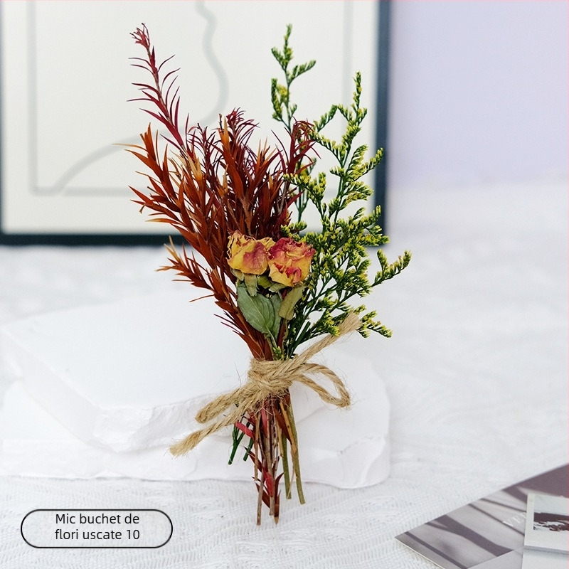 Buchet mic din flori uscate pentru decor de nuntă, accesorii handmade, varietăți Roz și Starry Sky