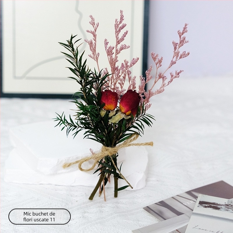 Buchet mic din flori uscate pentru decor de nuntă, accesorii handmade, varietăți Roz și Starry Sky