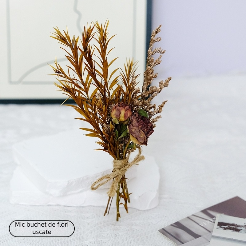 Buchet mic din flori uscate pentru decor de nuntă, accesorii handmade, varietăți Roz și Starry Sky