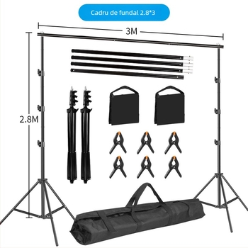 Cadru de fundal pentru fotografia produselor – cadru din țevi metalice/feroase; greutate 3 kg+; include stativ, clipuri și geantă