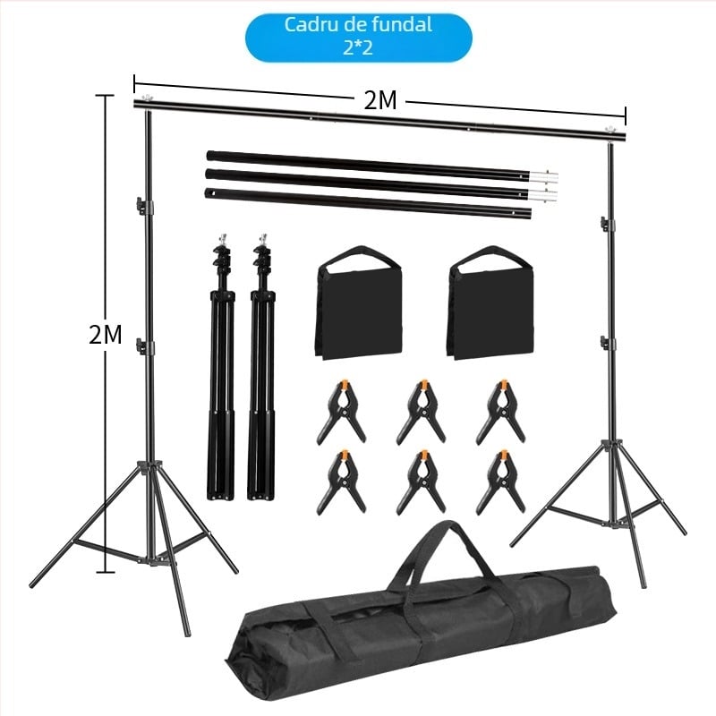 Cadru de fundal pentru fotografia produselor – cadru din țevi metalice/feroase; greutate 3 kg+; include stativ, clipuri și geantă