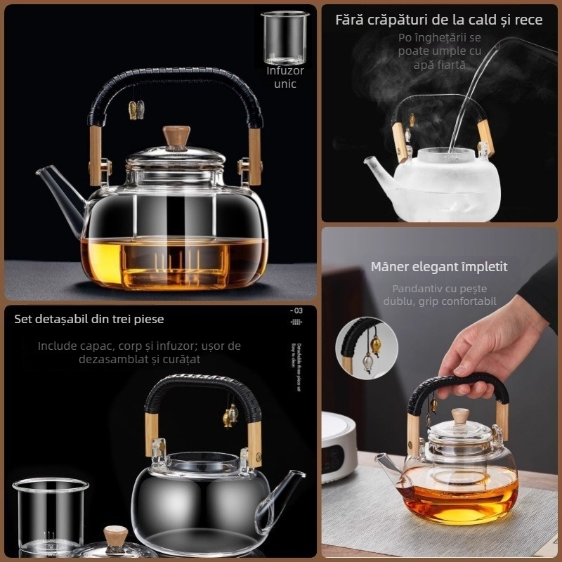 Ceainic din sticlă pentru ceai, rezistent la temperaturi înalte, capacitate 4 L sau mai mult, 380V / 1000W, control de tip computer
