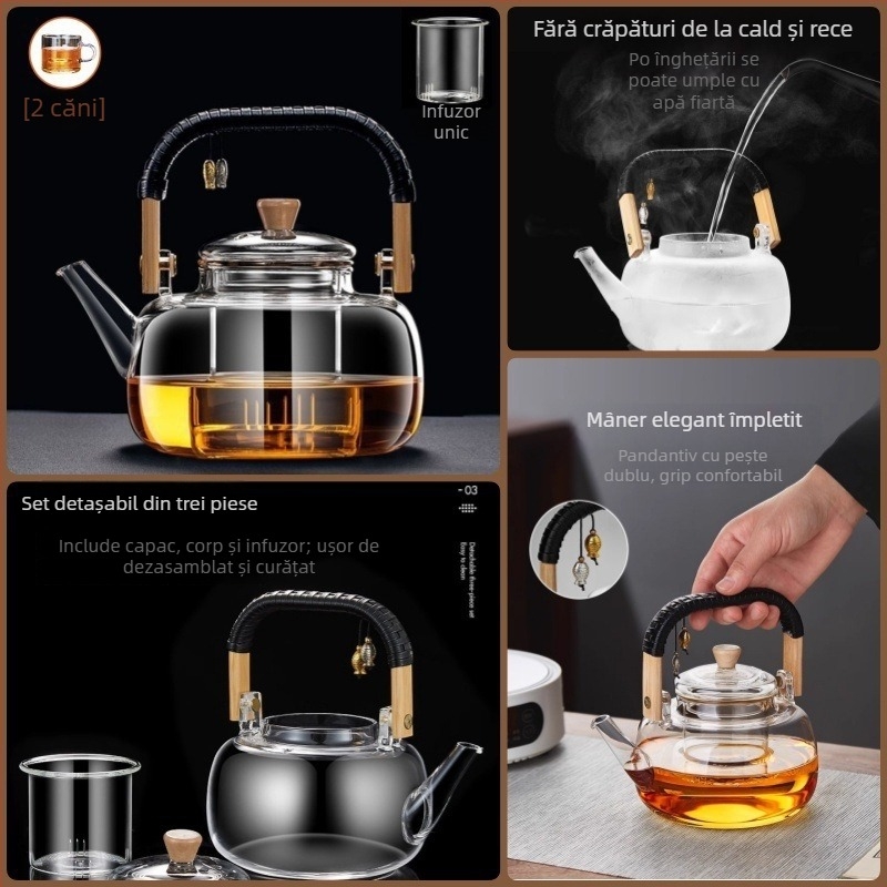 Ceainic din sticlă pentru ceai, rezistent la temperaturi înalte, capacitate 4 L sau mai mult, 380V / 1000W, control de tip computer