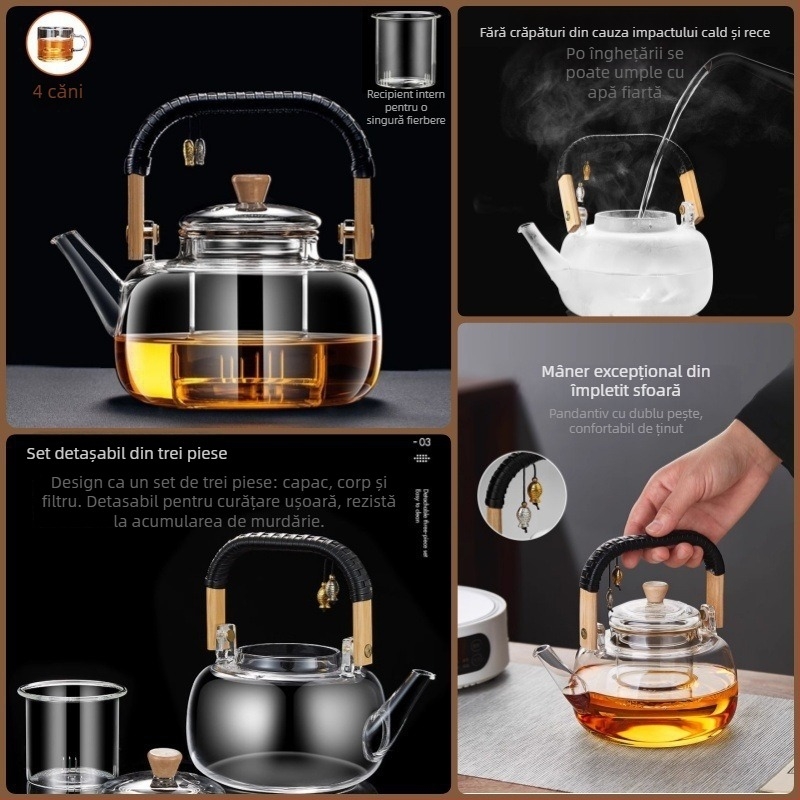 Ceainic din sticlă pentru ceai, rezistent la temperaturi înalte, capacitate 4 L sau mai mult, 380V / 1000W, control de tip computer