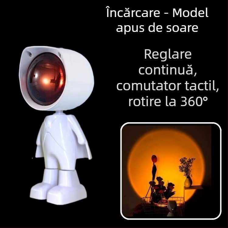 Lampa robot pentru apus cu atmosferă de astronaut, iluminator pentru fotografie, baterie încorporată, montaj pe birou