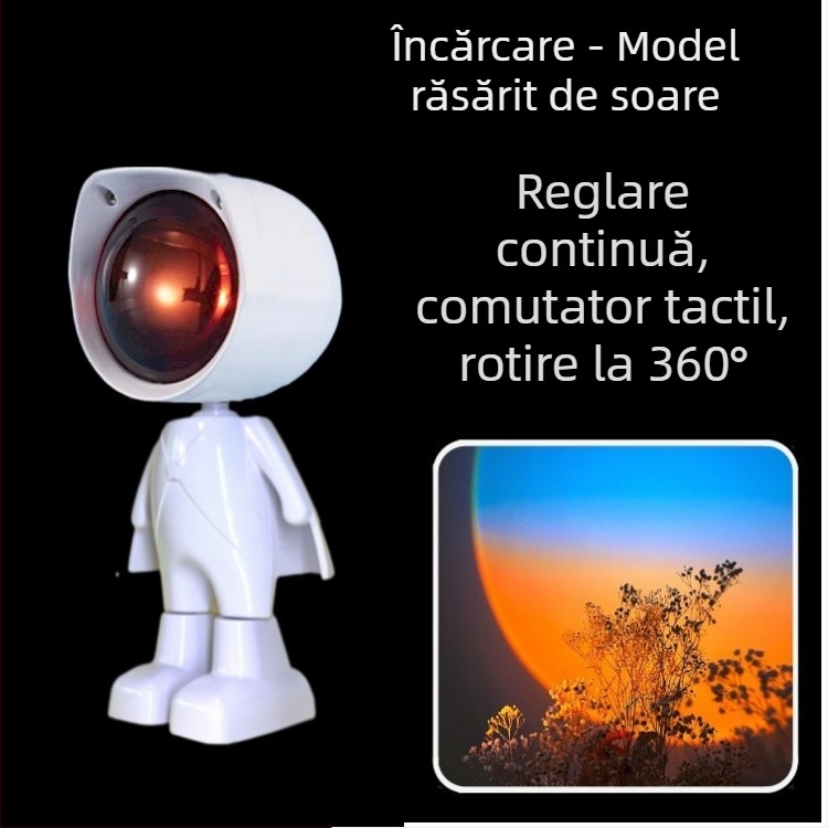 Lampa robot pentru apus cu atmosferă de astronaut, iluminator pentru fotografie, baterie încorporată, montaj pe birou