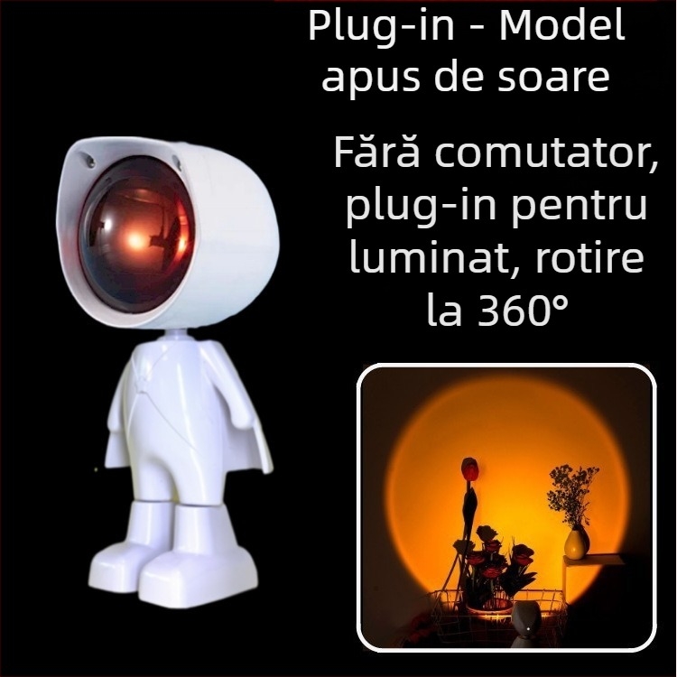 Lampa robot pentru apus cu atmosferă de astronaut, iluminator pentru fotografie, baterie încorporată, montaj pe birou