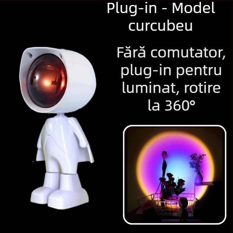 Lampa robot pentru apus cu atmosferă de astronaut, iluminator pentru fotografie, baterie încorporată, montaj pe birou