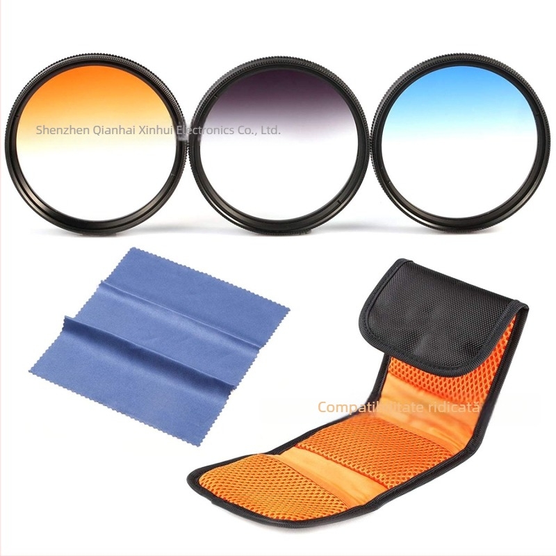 Set filtru gradient 5-în-1 pentru cameră SLR, montaj universal, include 3 lavete de curățare, procesare OEM