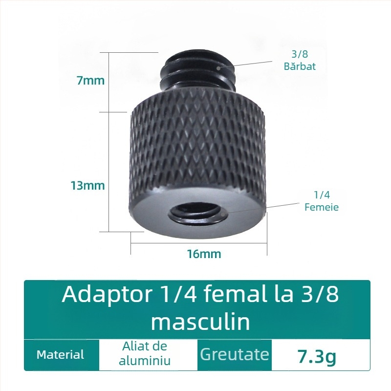 Șurub pentru cameră, convertor 1/4, aliaj de aluminiu, capacitate de încărcare 2–5 kg, greutate 0,0084 kg