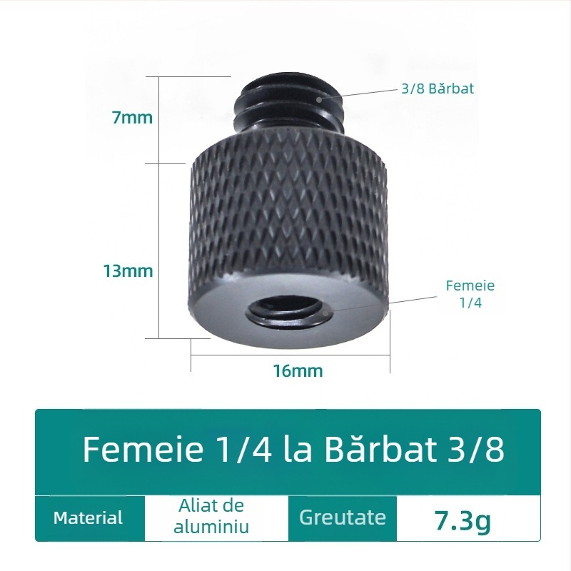 Șurub pentru cameră, convertor 1/4, aliaj de aluminiu, capacitate de încărcare 2–5 kg, greutate 0,0084 kg
