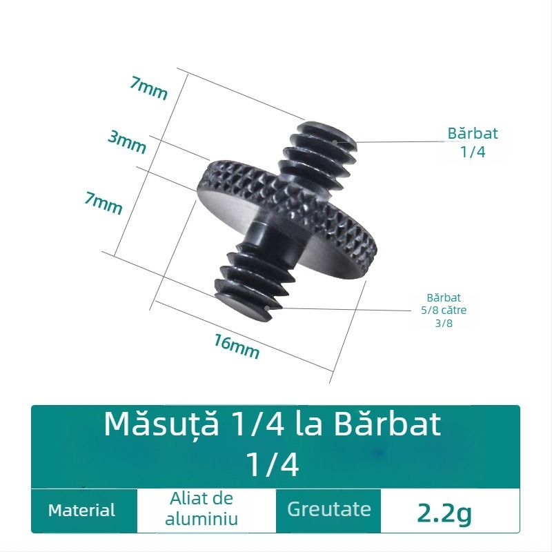 Șurub pentru cameră, convertor 1/4, aliaj de aluminiu, capacitate de încărcare 2–5 kg, greutate 0,0084 kg