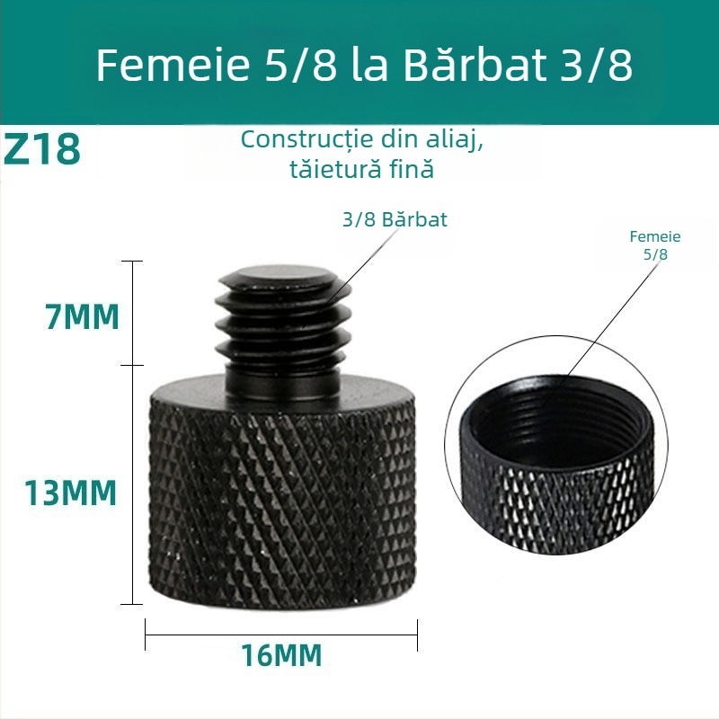 Șurub pentru cameră, convertor 1/4, aliaj de aluminiu, capacitate de încărcare 2–5 kg, greutate 0,0084 kg