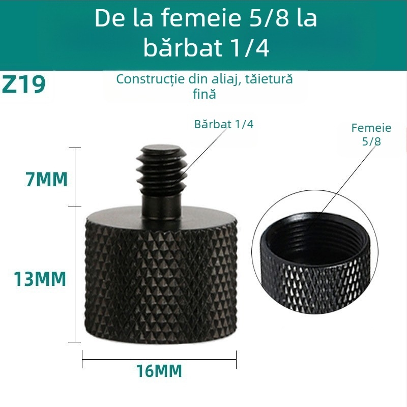 Șurub pentru cameră, convertor 1/4, aliaj de aluminiu, capacitate de încărcare 2–5 kg, greutate 0,0084 kg