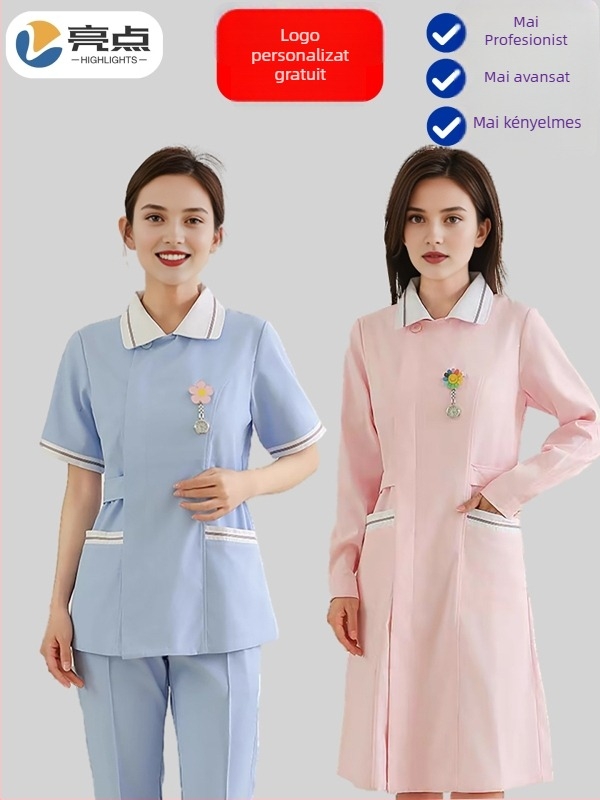 Set de două piese pentru uniformă medicală – Bluza și pantalon, mâneci scurte, guler rotund, material cu absorbție a umezelii (Bumbac 30–50%, Poliester 50–70%; Mâneci standard; Lungime standard)