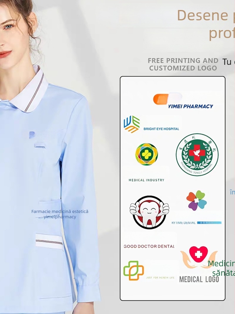 Set de două piese pentru uniformă medicală – Bluza și pantalon, mâneci scurte, guler rotund, material cu absorbție a umezelii (Bumbac 30–50%, Poliester 50–70%; Mâneci standard; Lungime standard)