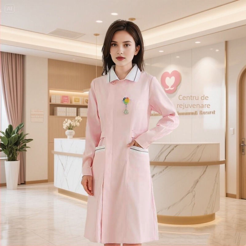 Set de două piese pentru uniformă medicală – Bluza și pantalon, mâneci scurte, guler rotund, material cu absorbție a umezelii (Bumbac 30–50%, Poliester 50–70%; Mâneci standard; Lungime standard)