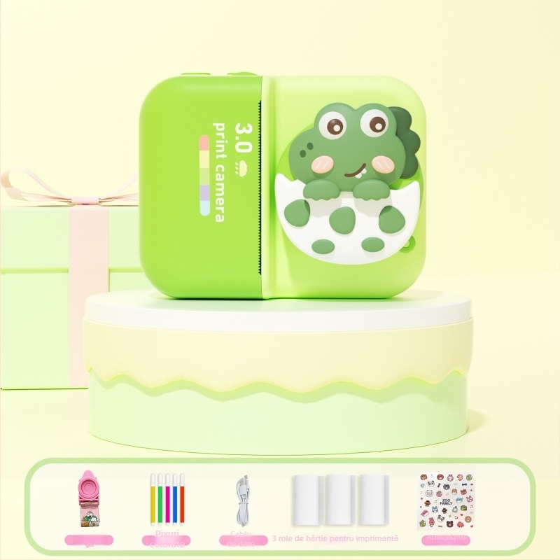 D8s Cameră Polaroid pentru copii cu imprimare, camere frontale și spate duale, ecran LCD de 2,0 inchi, stocare TF, imprimantă termică