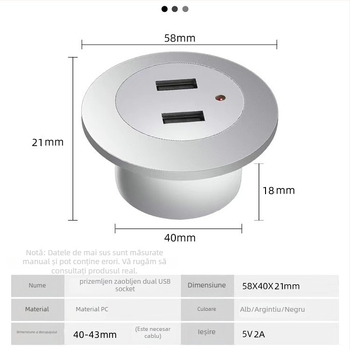 Încărcător USB pentru birou cu încărcător încorporat cu mai multe porturi – încărcare rapidă QC2.0, ieșire 2A, putere maximă 10W