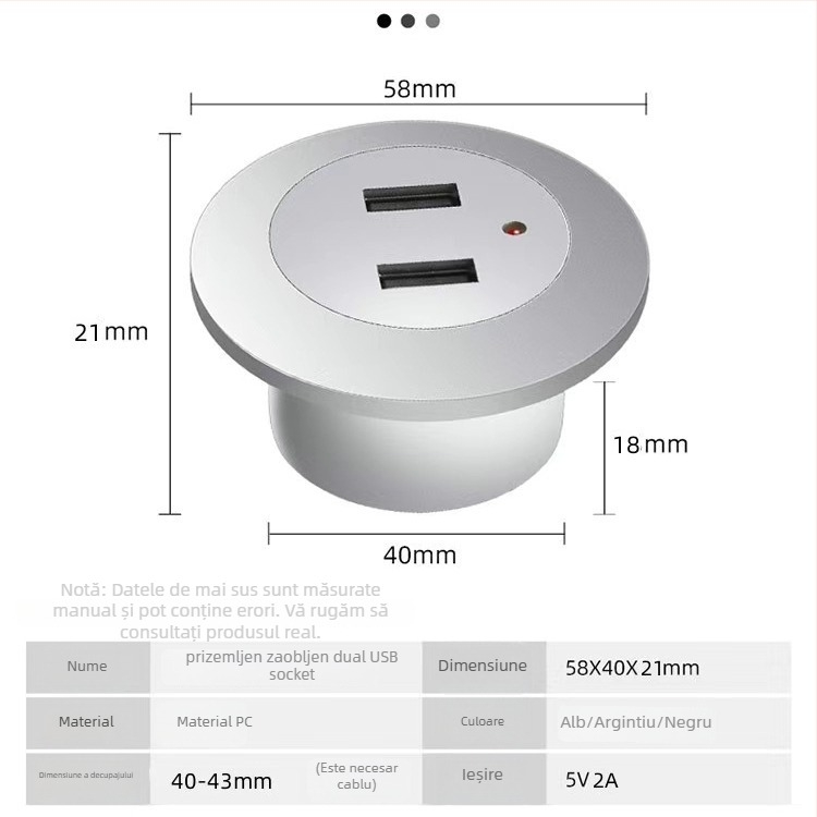Încărcător USB pentru birou cu încărcător încorporat cu mai multe porturi – încărcare rapidă QC2.0, ieșire 2A, putere maximă 10W