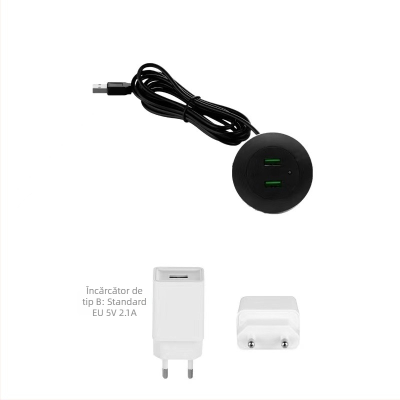 Încărcător USB pentru birou cu încărcător încorporat cu mai multe porturi – încărcare rapidă QC2.0, ieșire 2A, putere maximă 10W