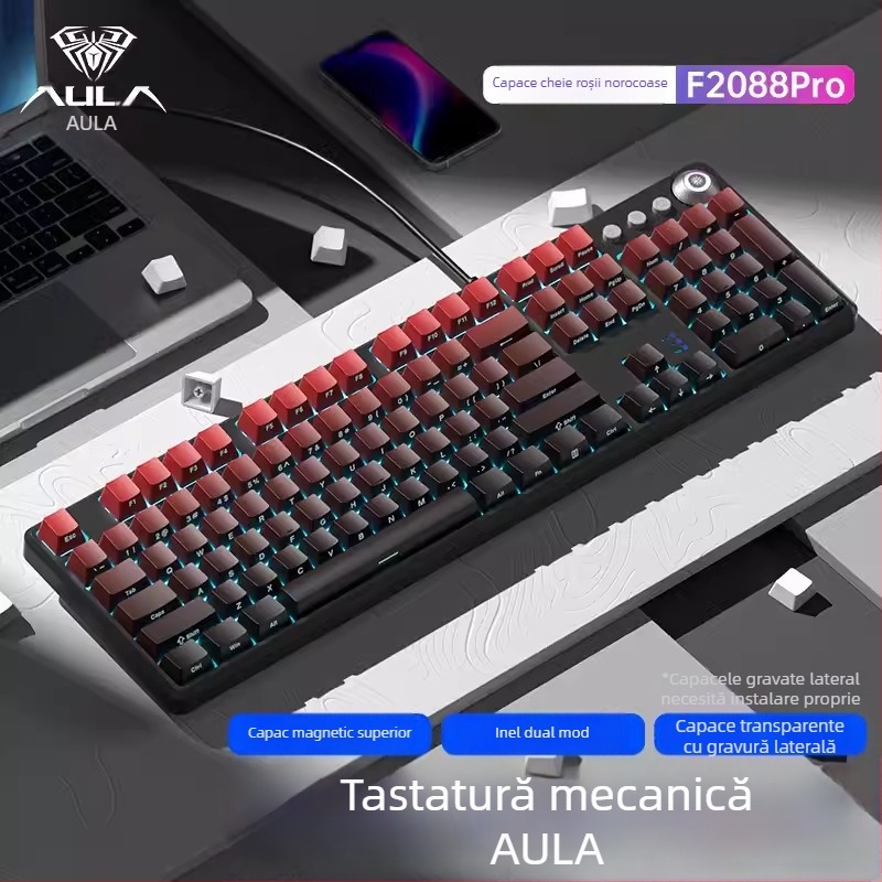 Tarantula F2088pro Tastatură mecanică pentru jocuri — 108 taste, cablu, switchuri mecanice, ABS injecție dublă, garanție de 1 an