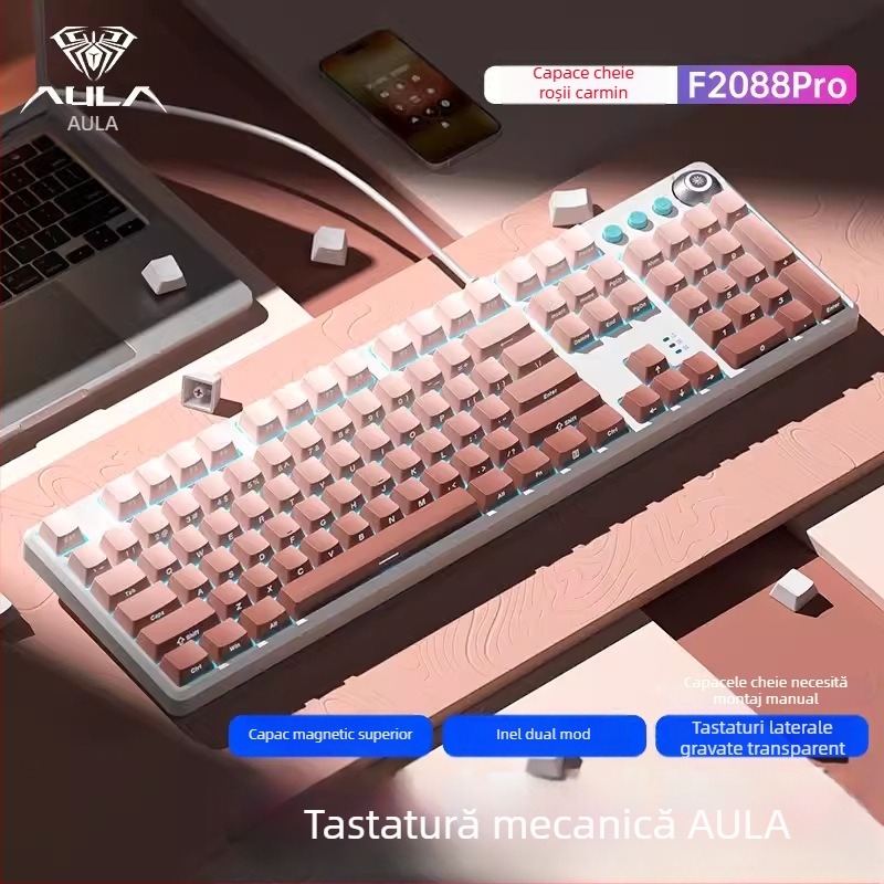 Tarantula F2088pro Tastatură mecanică pentru jocuri — 108 taste, cablu, switchuri mecanice, ABS injecție dublă, garanție de 1 an