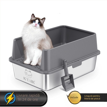 ICYAIR litter box pentru pisici, metal și plastic, pătrat, semiînchis, personalizabil
