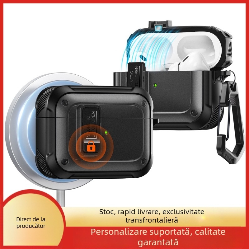 Husă de protecție AirPods Pro 2 și AirPods 4 — carcasă rigidă TPU+PC, închidere magnetică, turnare prin injecție