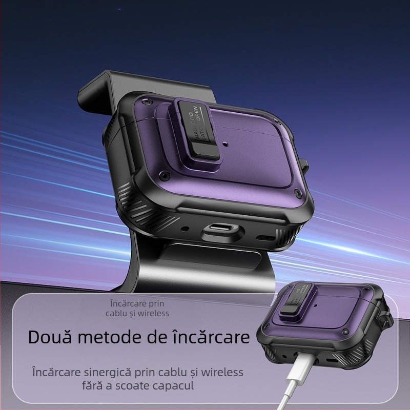 Husă de protecție AirPods Pro 2 și AirPods 4 — carcasă rigidă TPU+PC, închidere magnetică, turnare prin injecție