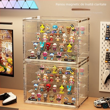 Vitrină de expunere pentru figuri, din PET transparent, cu compartimente, poate fi stivuit, capacitate 12 L, design modern