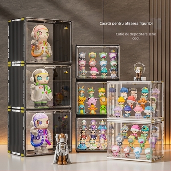 Vitrină de expunere pentru figuri, din PET transparent, cu compartimente, poate fi stivuit, capacitate 12 L, design modern