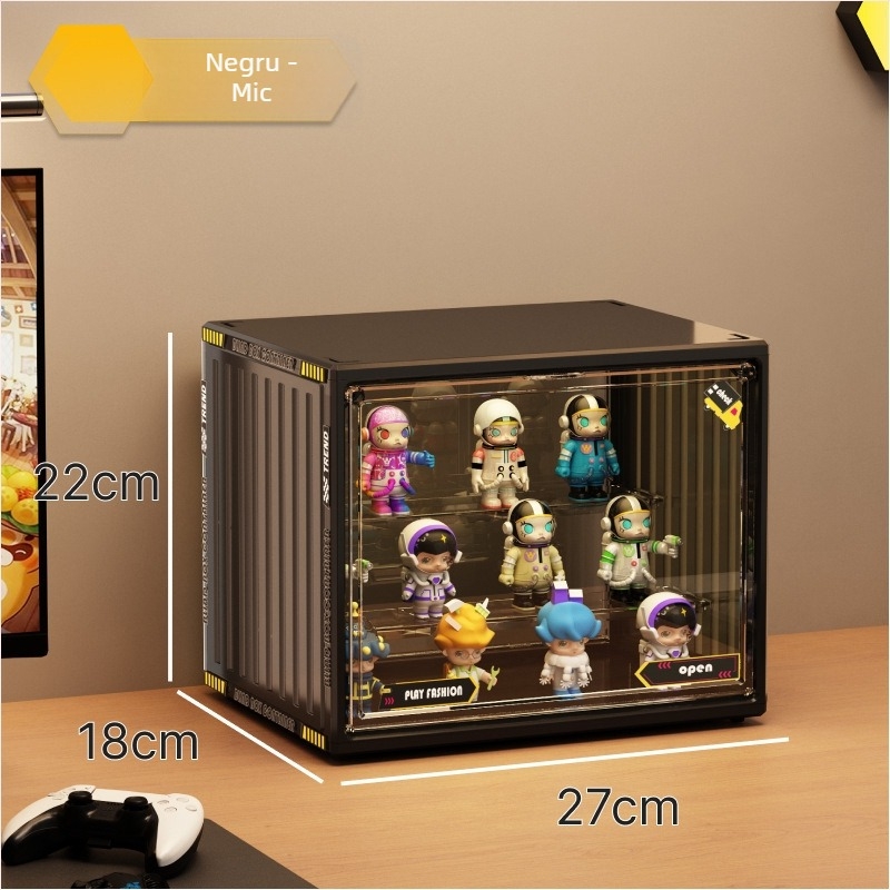 Vitrină de expunere pentru figuri, din PET transparent, cu compartimente, poate fi stivuit, capacitate 12 L, design modern