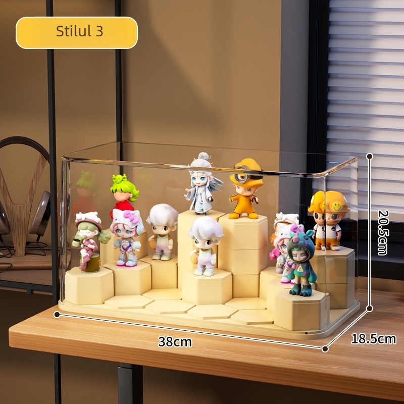 Vitrină de expunere pentru figuri, din PET transparent, cu compartimente, poate fi stivuit, capacitate 12 L, design modern