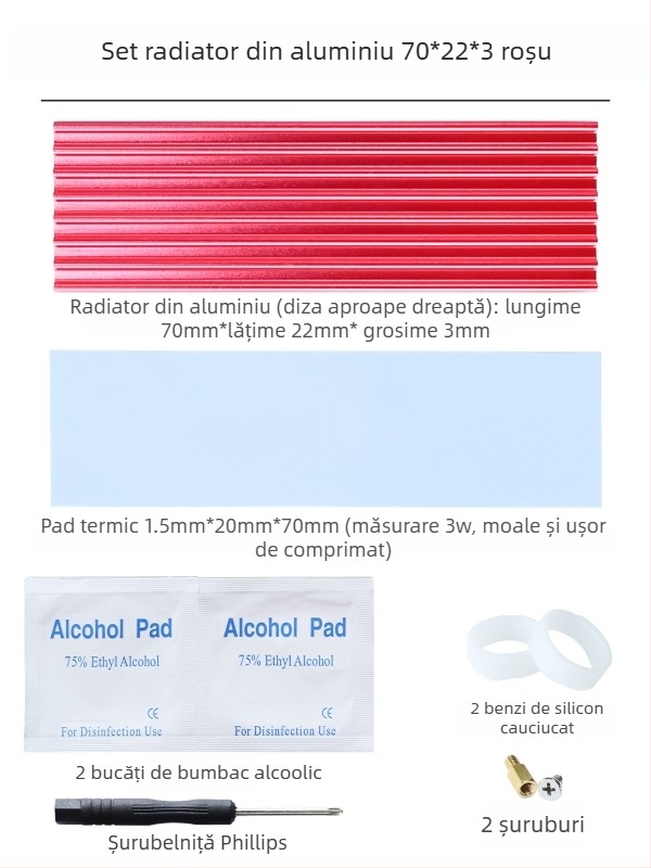 Radiator de răcire M.2 SSD 2280, aluminiu, pentru hard disk, notebook și desktop