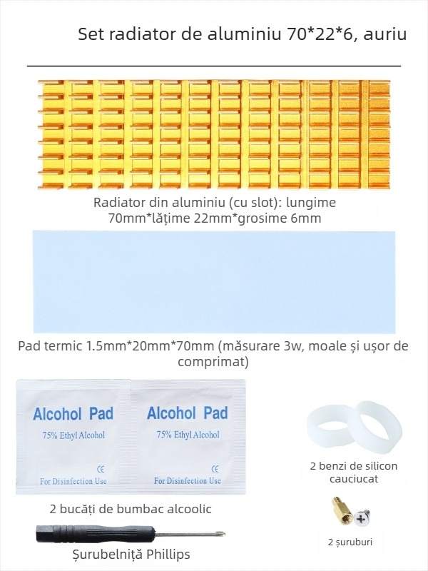 Radiator de răcire M.2 SSD 2280, aluminiu, pentru hard disk, notebook și desktop