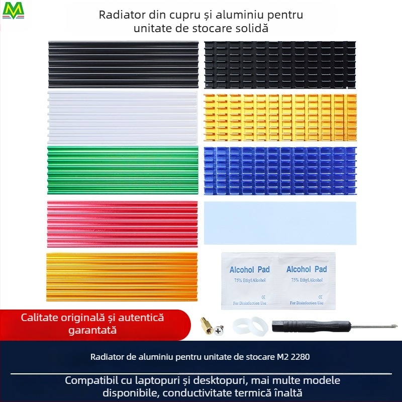Radiator de răcire M.2 SSD 2280, aluminiu, pentru hard disk, notebook și desktop