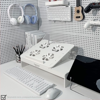 Stand de laptop, design înălțat, din plastic, bază rotativă, organizator de birou