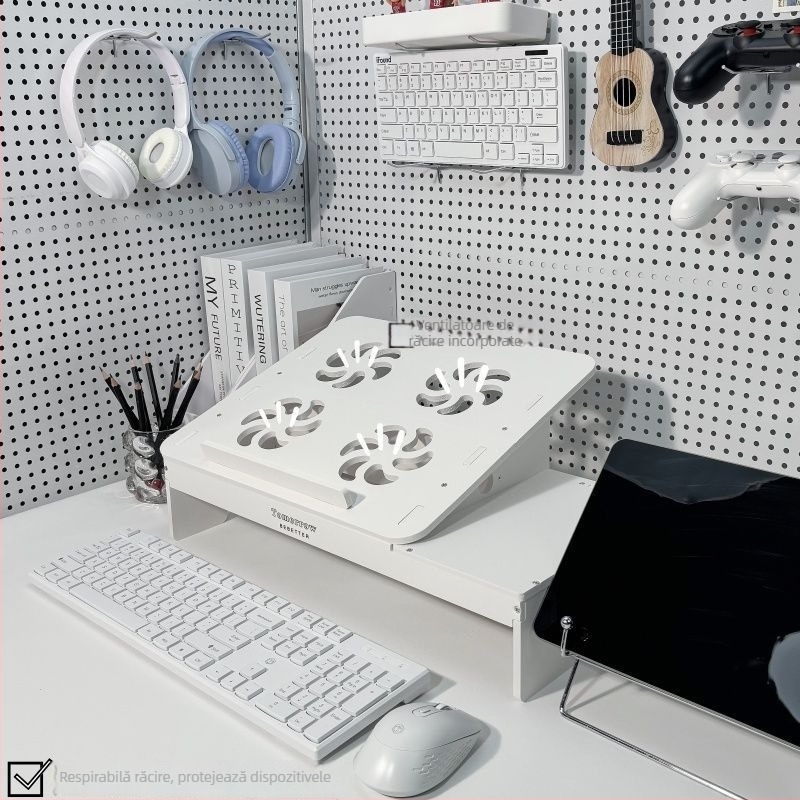 Stand de laptop, design înălțat, din plastic, bază rotativă, organizator de birou